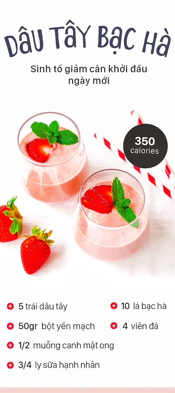 Tổng hợp công thức sinh tố giảm cân và detox từ dâu tây, bơ chuối, dứa, xoài kiwi và trà xanh táo dừa