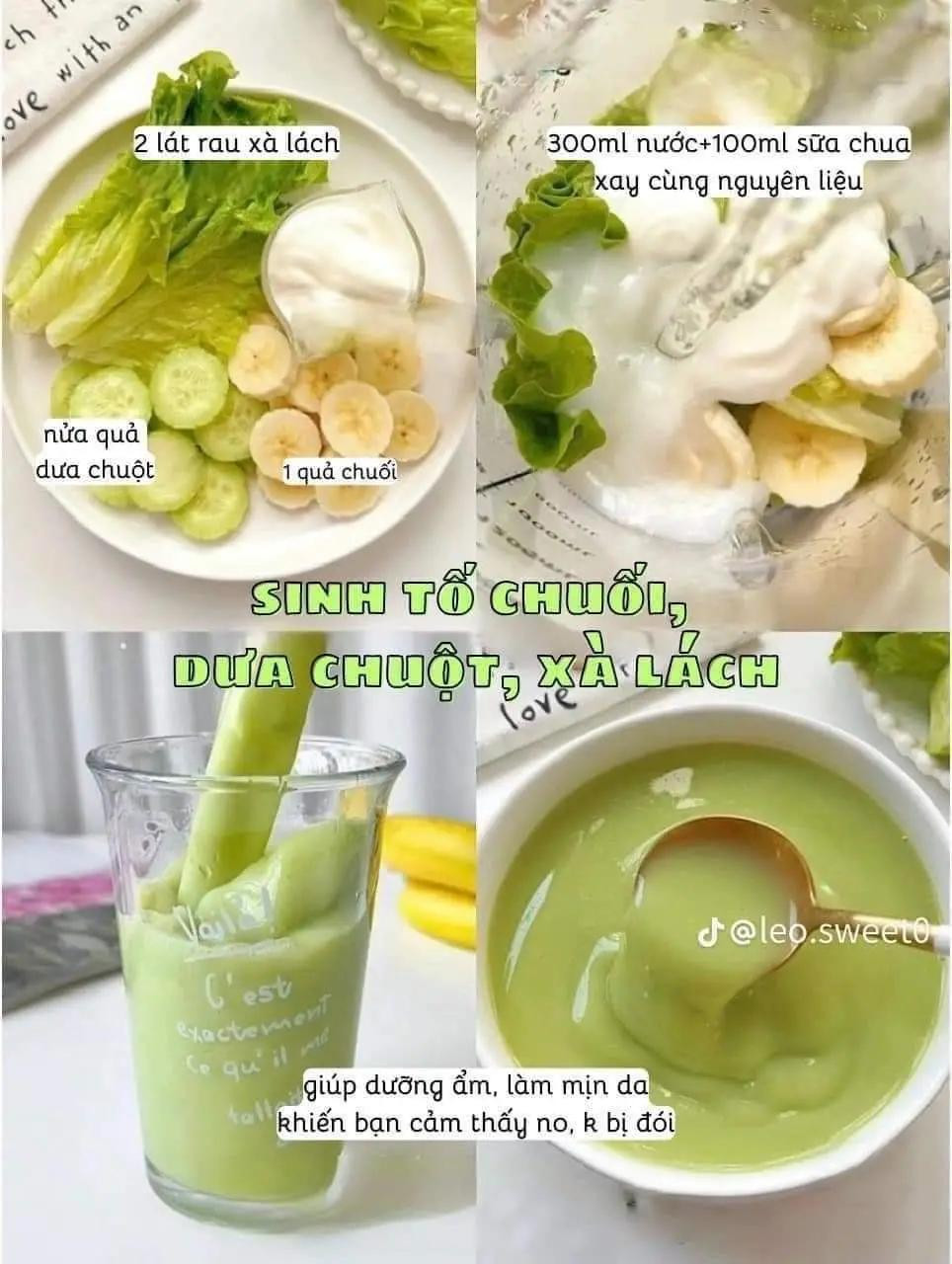 Tổng hợp công thức sinh tố healthy: táo chà là, thanh long chuối, việt quất, mè đen và dưa chuột xà lách