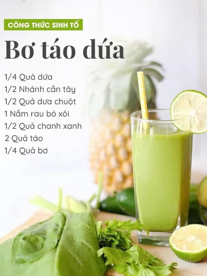 Tổng hợp công thức sinh tố và nước ép detox xanh từ bơ, matcha, dứa và táo