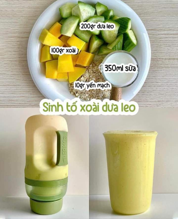 Tổng hợp công thức sinh tố yến mạch cho cả tuần: xoài dưa leo, thanh long, táo mè đen và matcha chuối