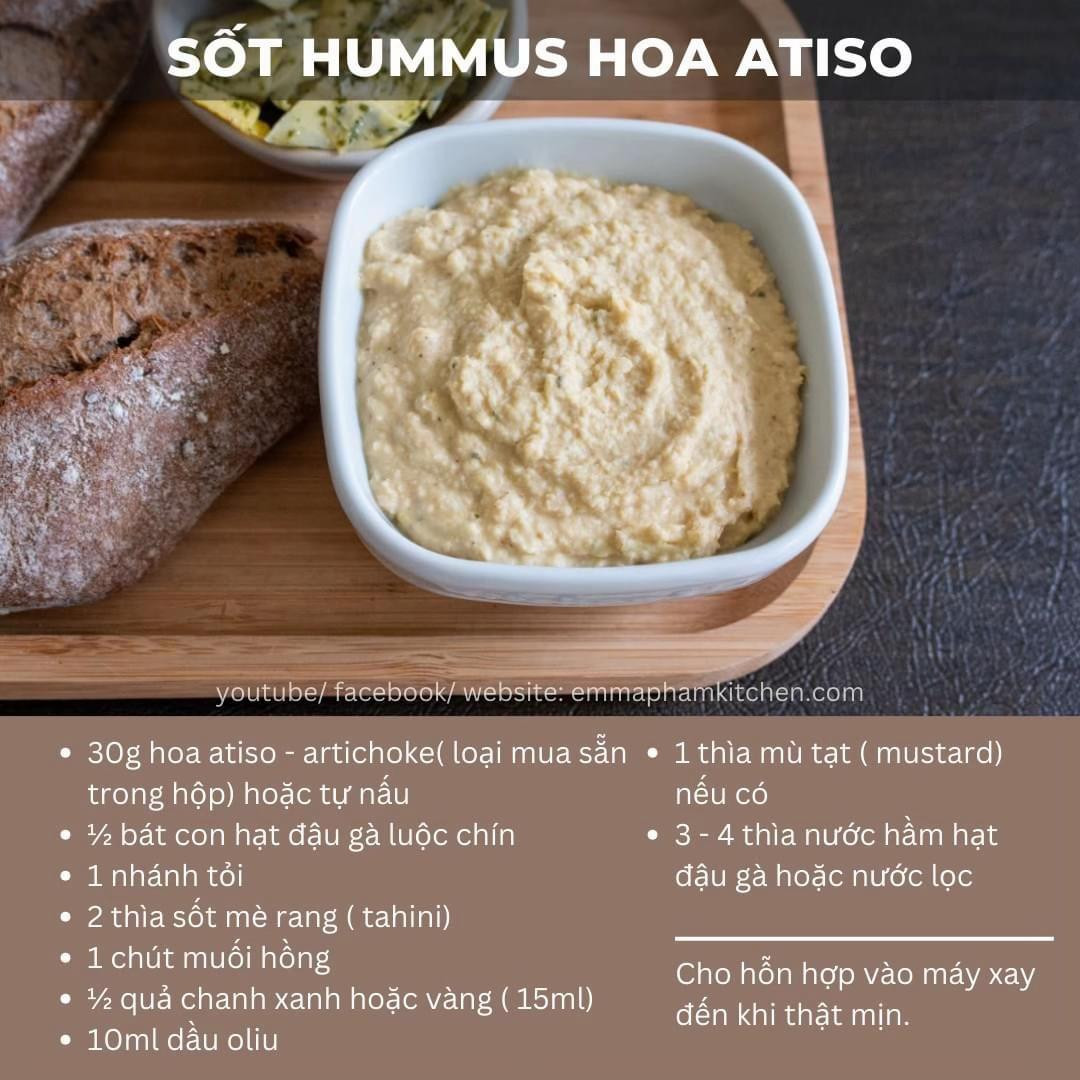 Tổng hợp công thức sốt Hummus vị chanh tỏi, hoa atiso, hạt điều, quả bơ và vị ớt