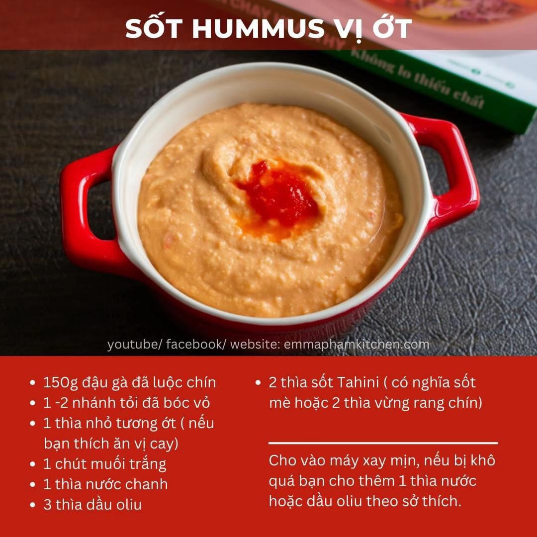 Tổng hợp công thức sốt Hummus vị chanh tỏi, hoa atiso, hạt điều, quả bơ và vị ớt