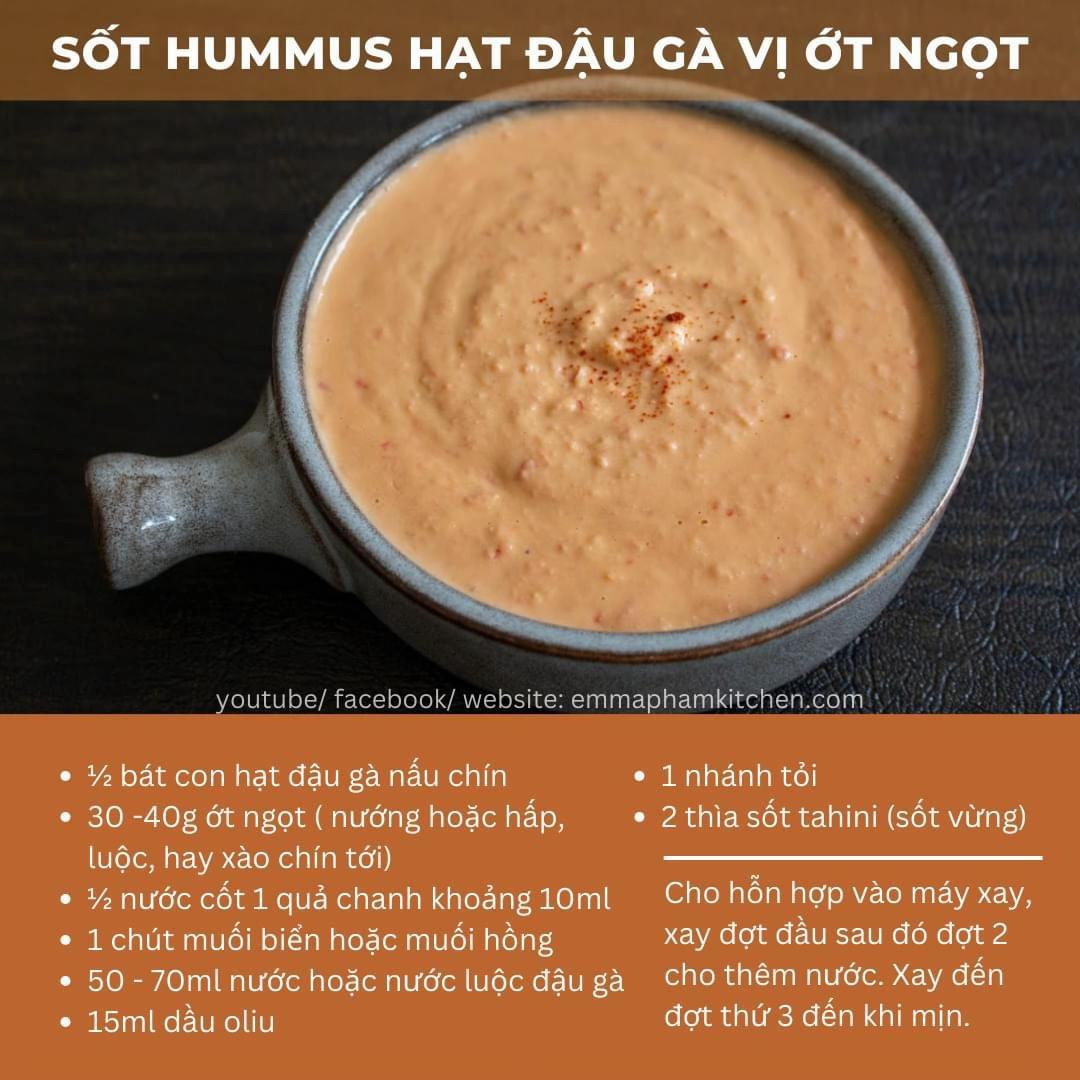 Tổng hợp công thức sốt Hummus vị chanh tỏi, hoa atiso, hạt điều, quả bơ và vị ớt