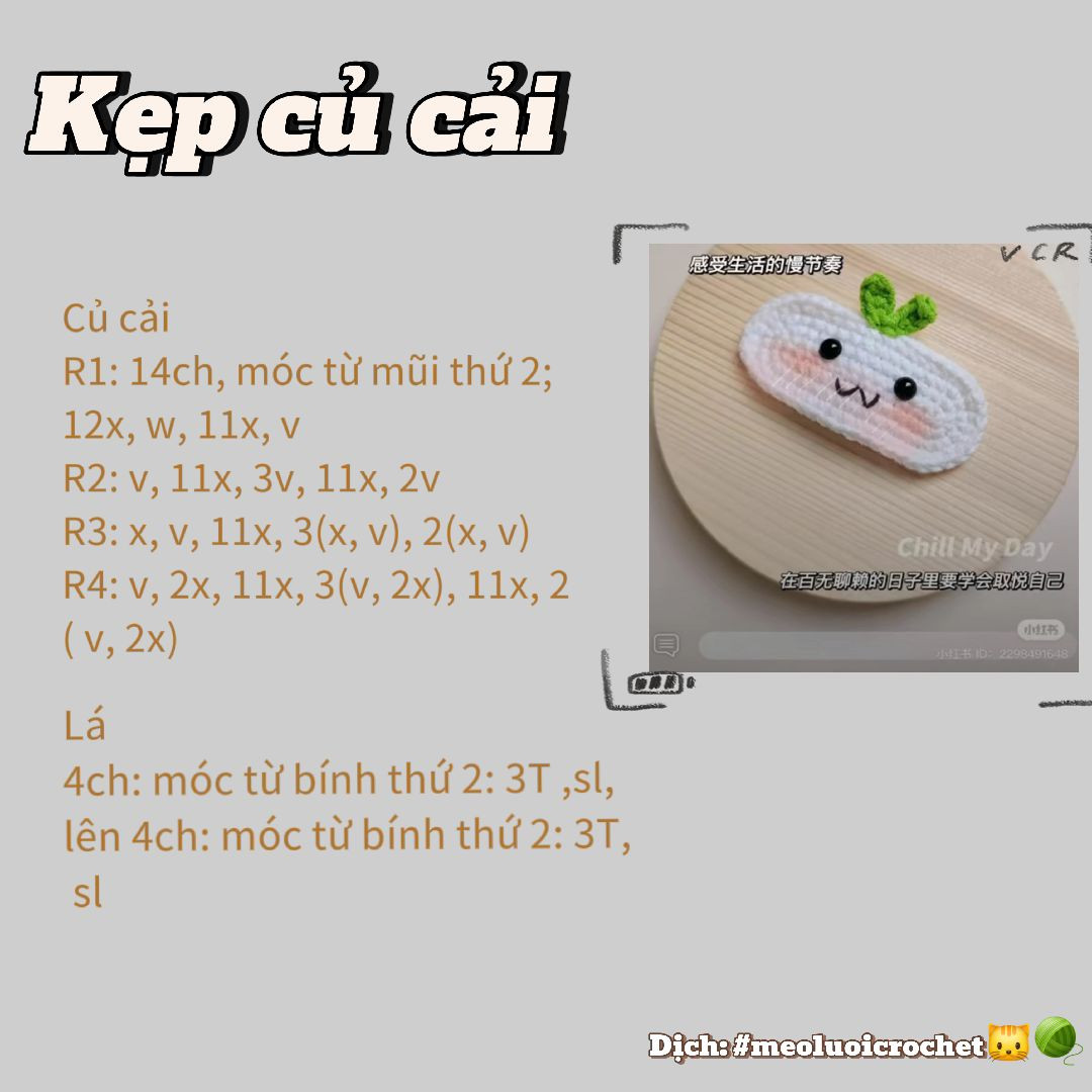 Tổng hợp hướng dẫn móc len: Kẹp tóc cà chua, củ cải, tiền polime, thỏ ngố và hải cẩu dễ thương