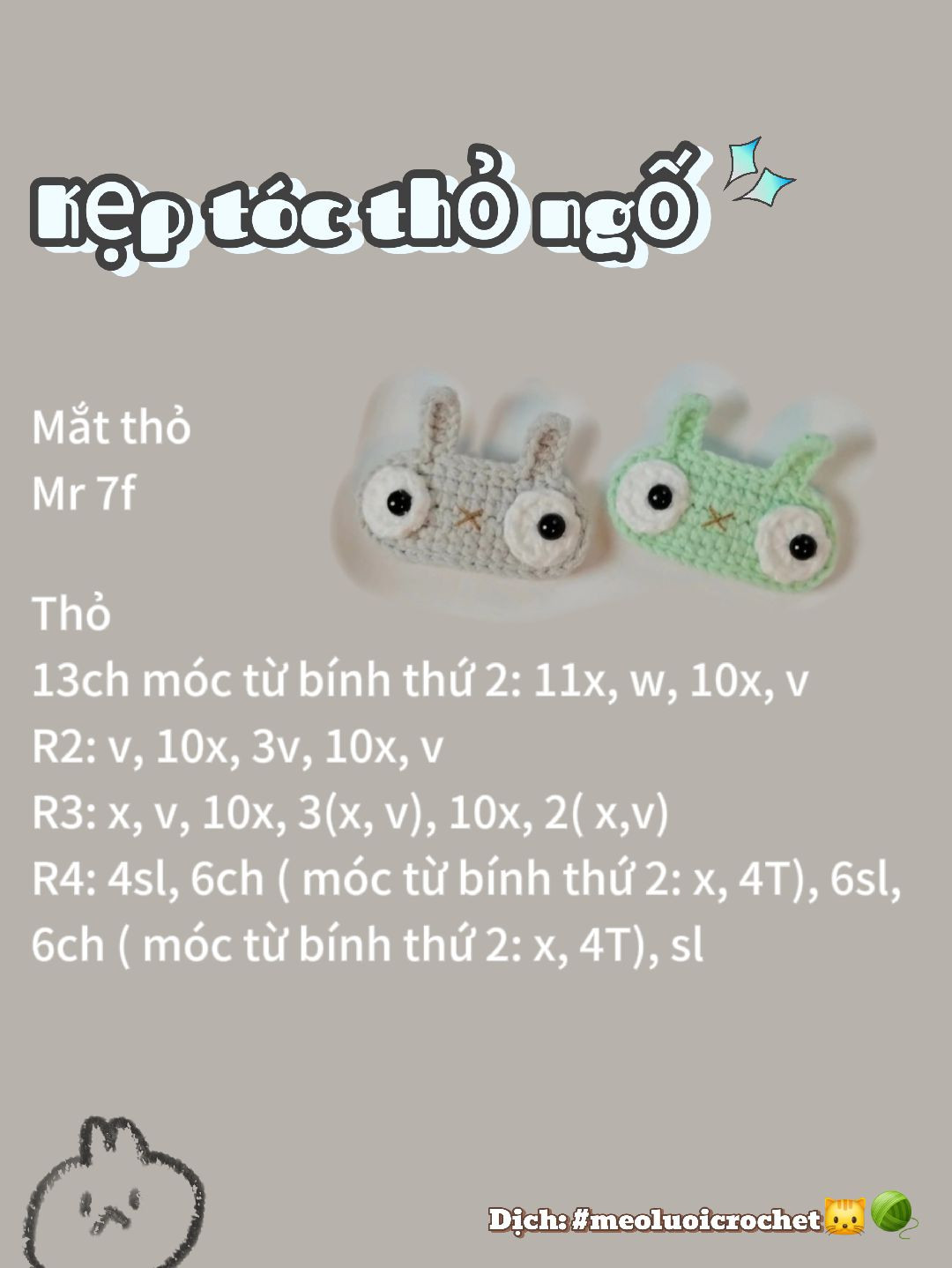 Tổng hợp hướng dẫn móc len: Kẹp tóc cà chua, củ cải, tiền polime, thỏ ngố và hải cẩu dễ thương