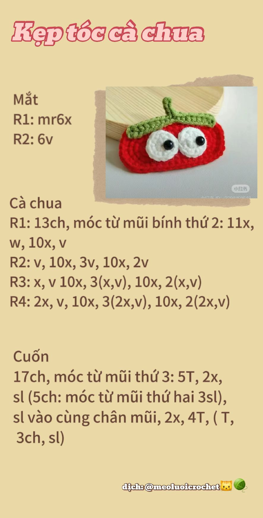 Tổng hợp hướng dẫn móc len: Kẹp tóc cà chua, củ cải, tiền polime, thỏ ngố và hải cẩu dễ thương
