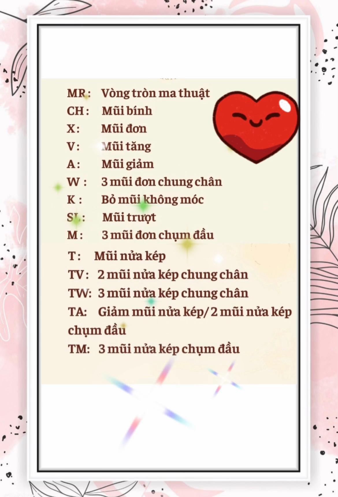 Tổng hợp ký hiệu chart chữ móc len cho người mới học