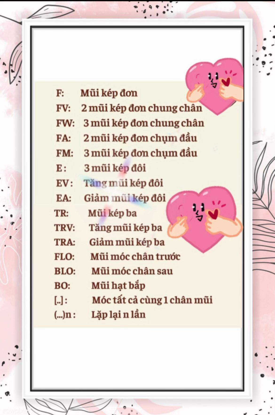 Tổng hợp ký hiệu chart chữ móc len cho người mới học