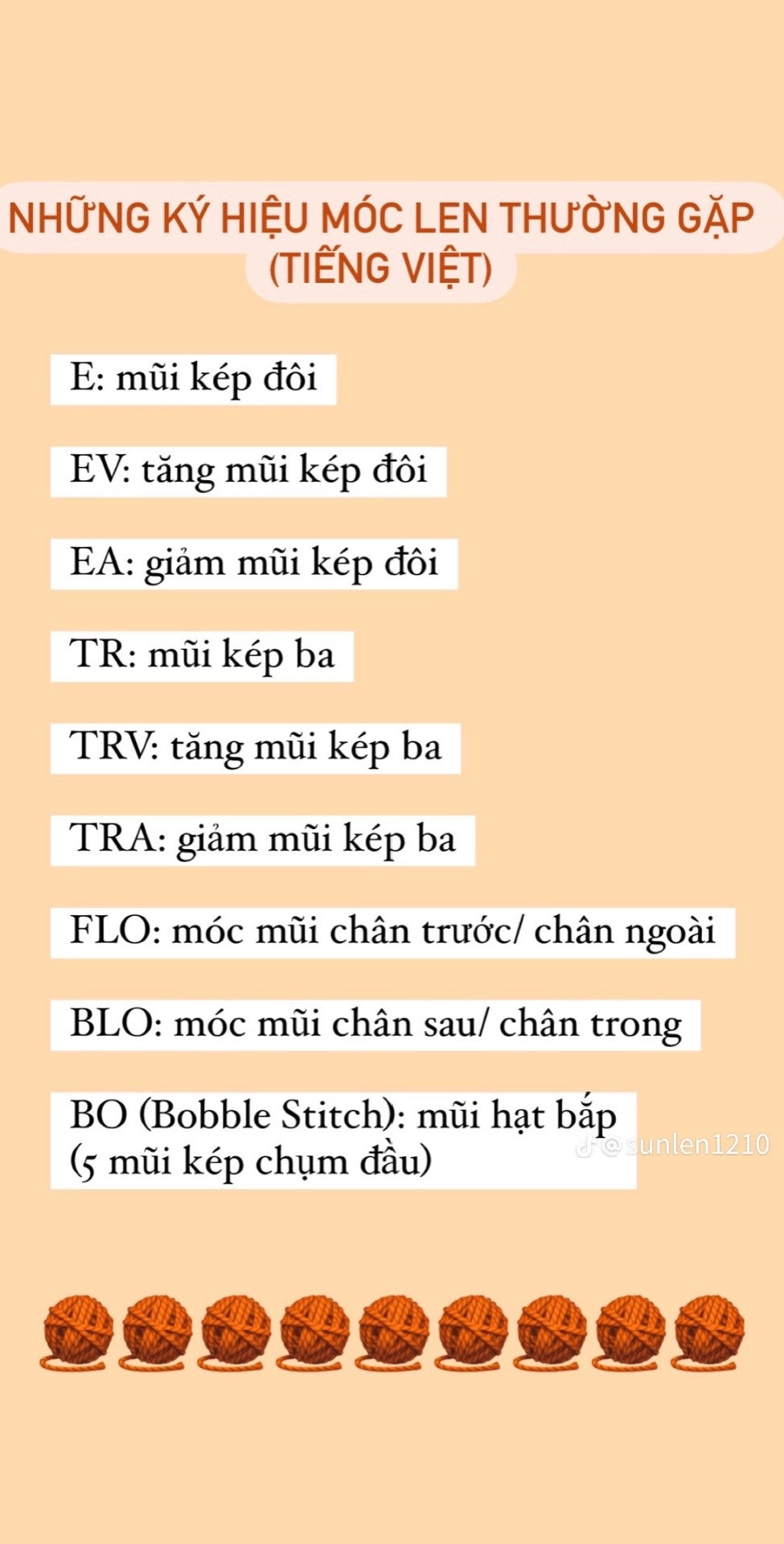 Tổng hợp những ký hiệu móc len thường gặp (Tiếng Việt)