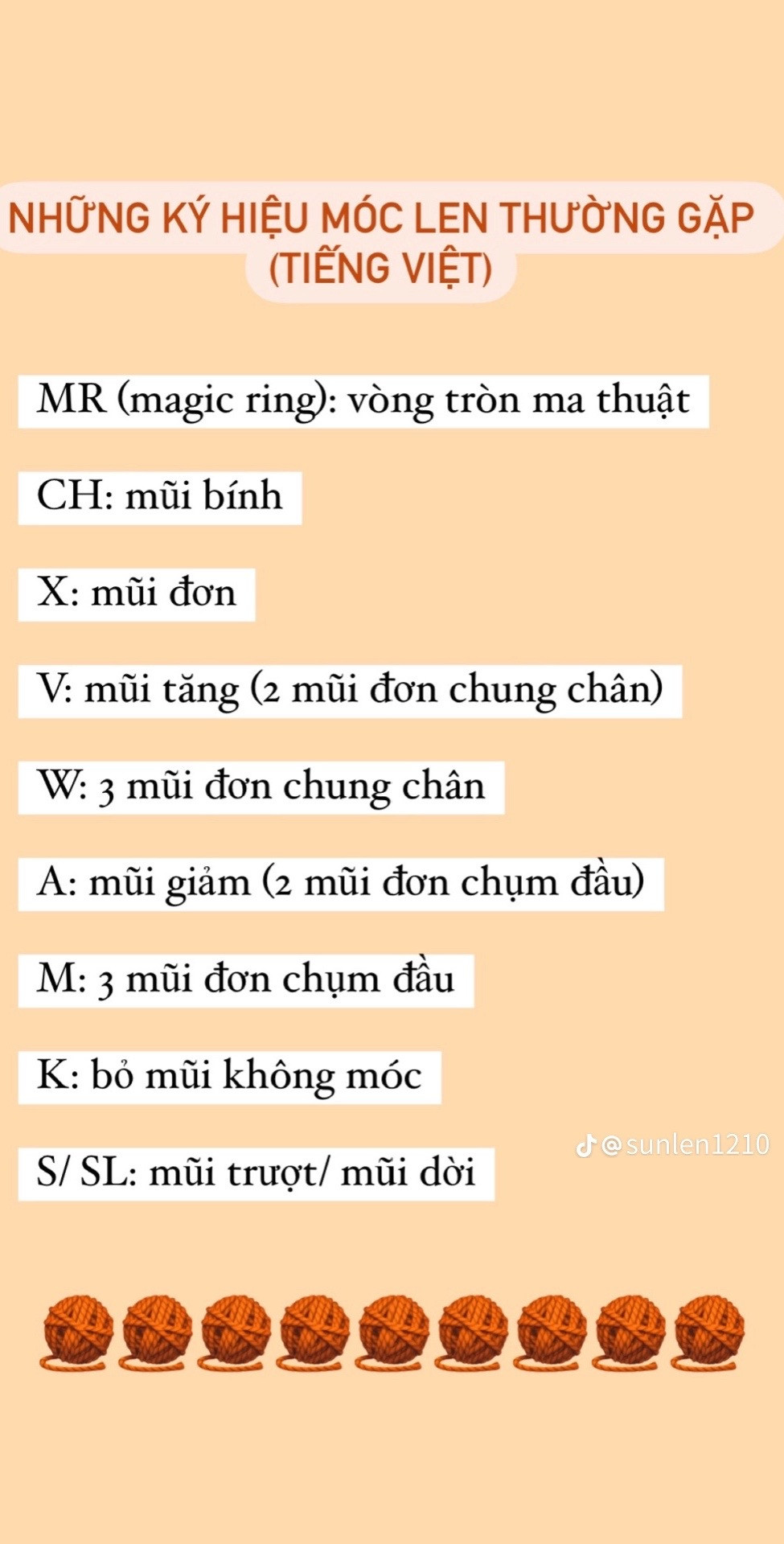 Tổng hợp những ký hiệu móc len thường gặp (Tiếng Việt)