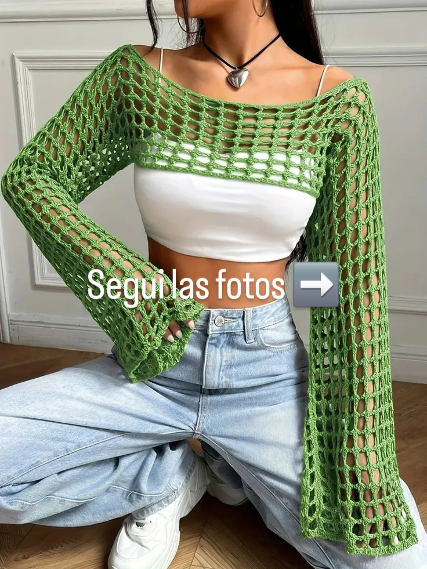 Top Crop Crochet de Algodón con Diseño Malla Abierta