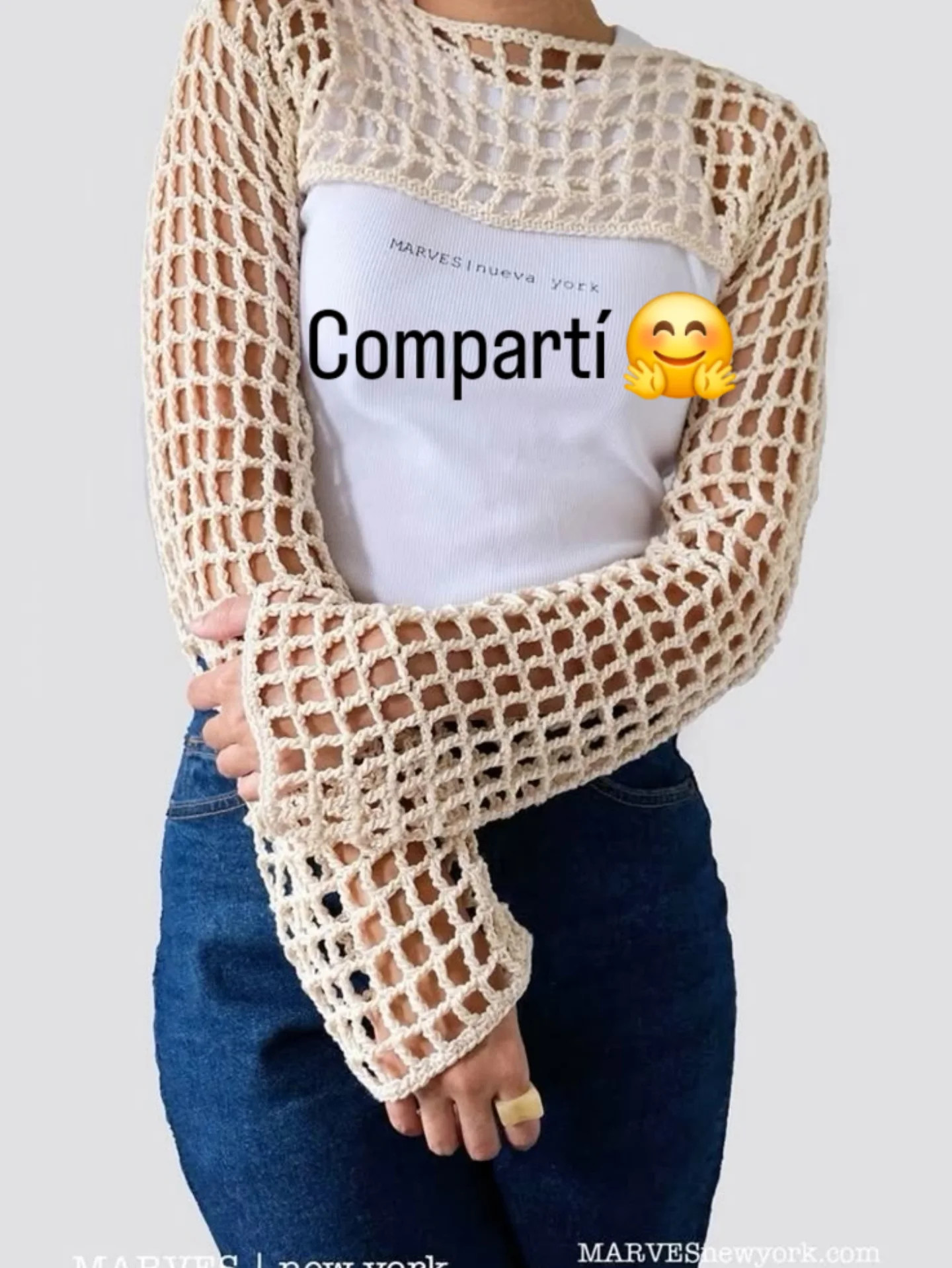 Top Crop Crochet de Algodón con Diseño Malla Abierta