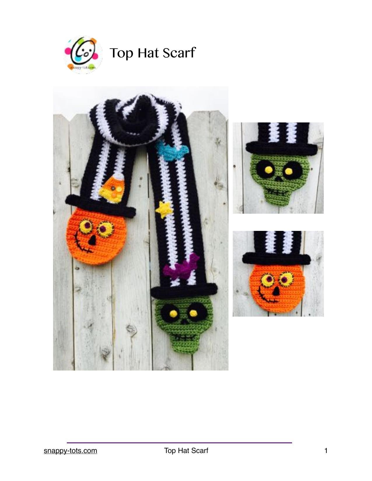 Top Hat Scarf Crochet Pattern: Halloween Pumpkin and Skull Design
