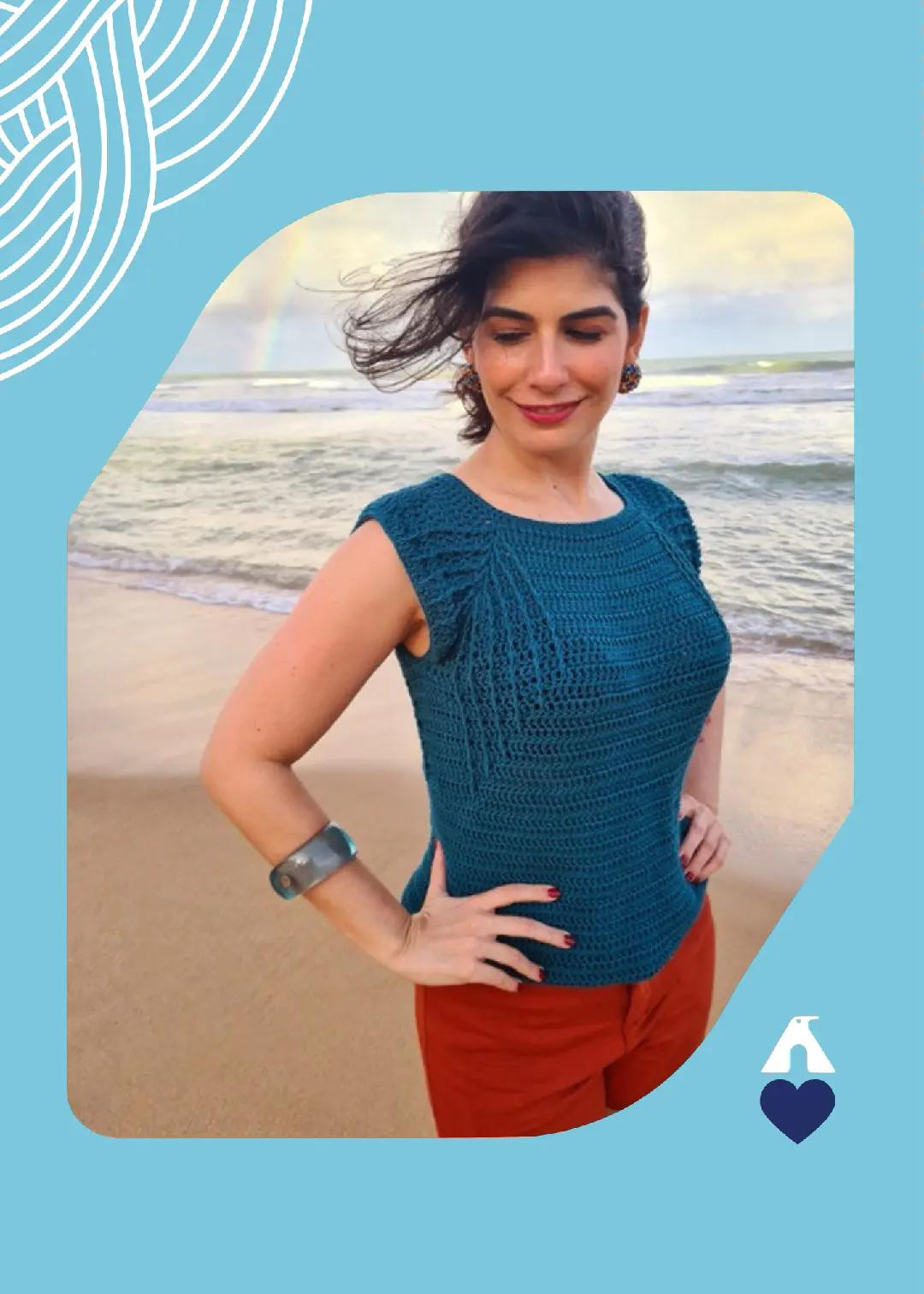 Topdown Yasmin - Tún len móc không tay màu xanh, hướng dẫn chi tiết