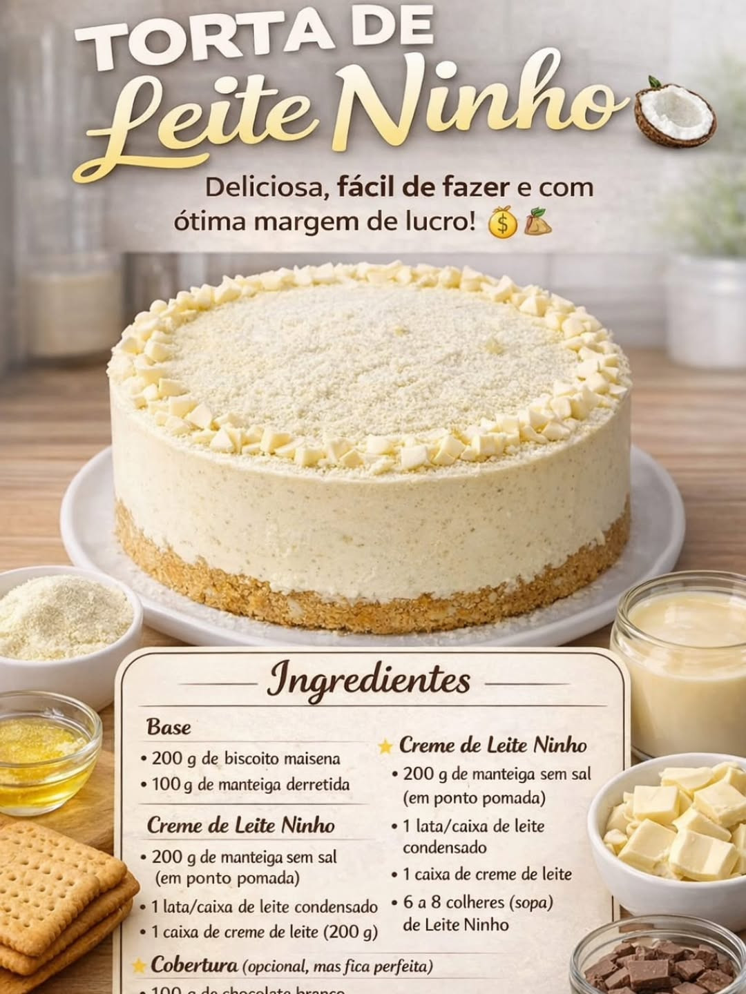 Torta de Leite Ninho: Receita Cremosa, Fácil e Lucrativa para Vender