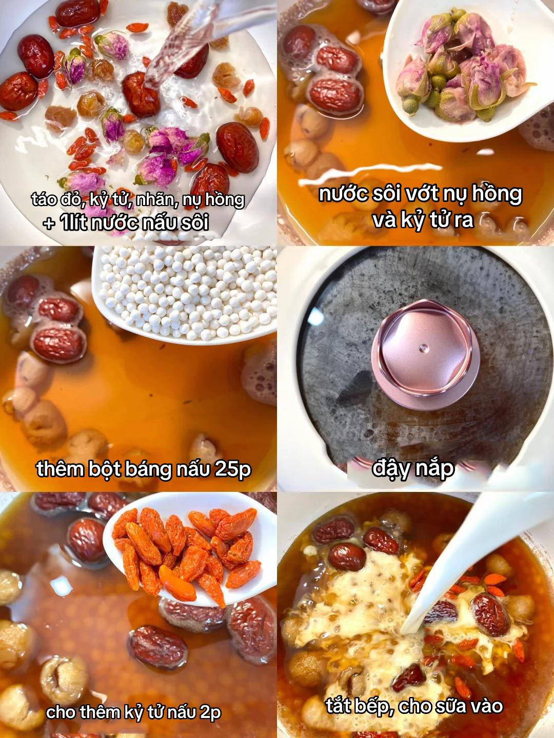 Trà sữa táo đỏ, kỷ tử, hoa hồng và bột báng tốt cho sức khỏe