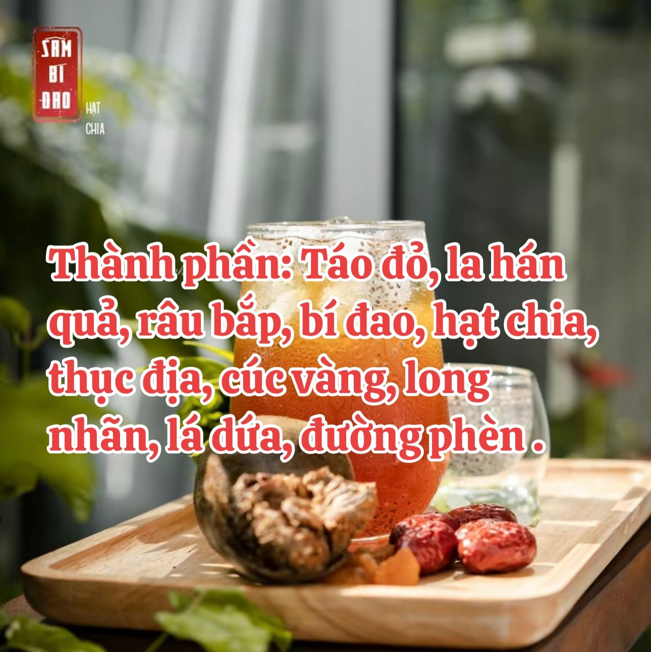 Trà thảo mộc sâm bí đao hạt chia thanh nhiệt mát gan, nguyên liệu hữu cơ sấy lạnh