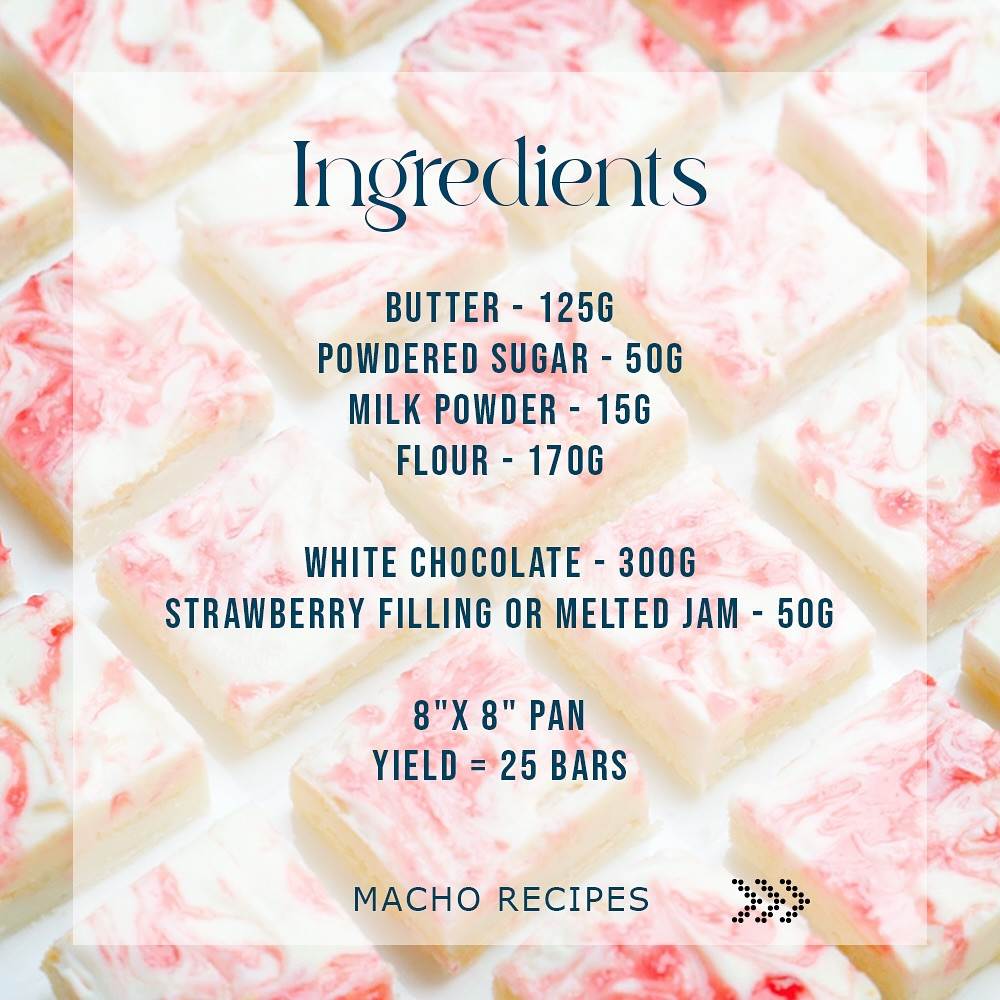 Tres Leches Shortbread Bars with White Chocolate and Strawberry Filling