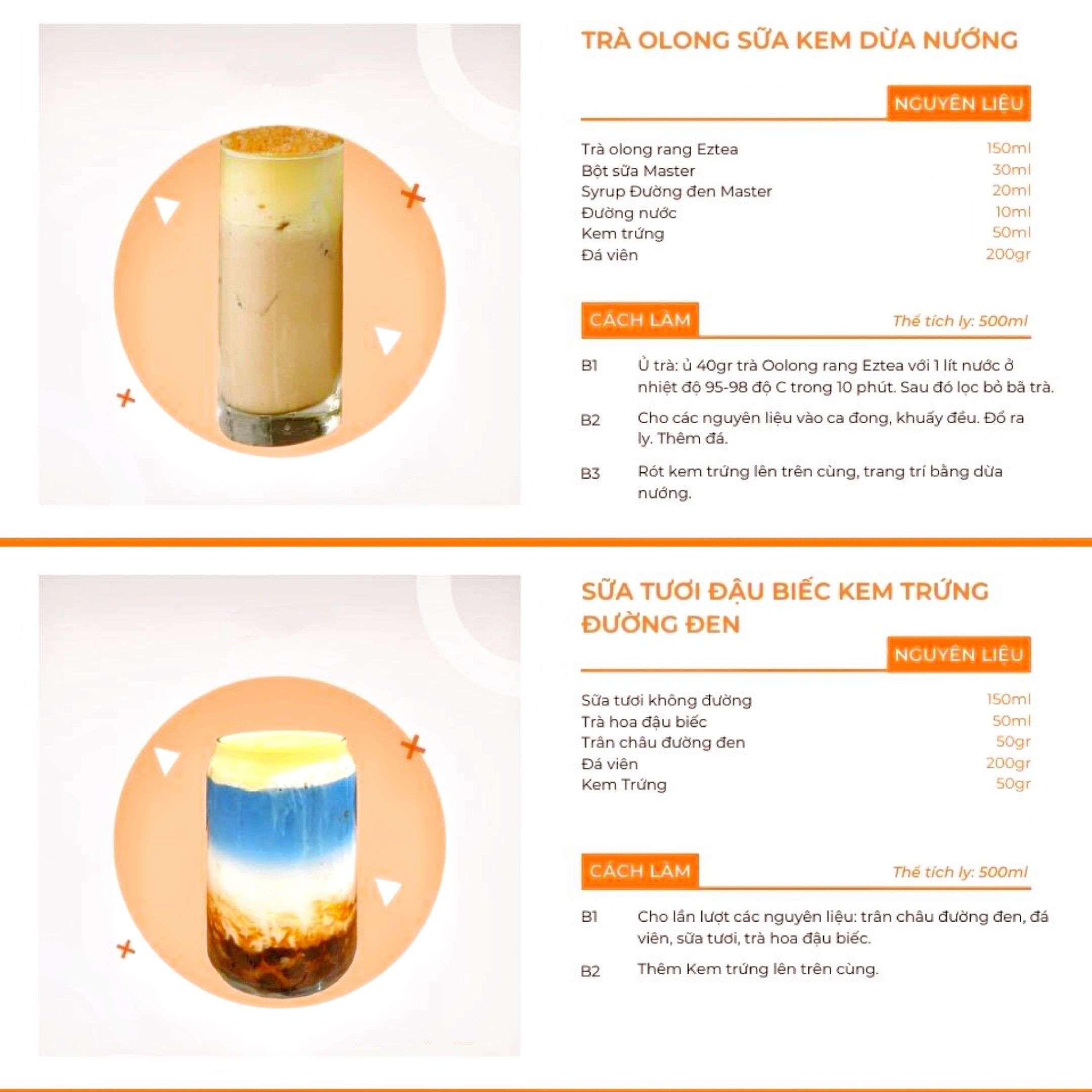 Trọn bộ công thức pha chế đồ uống Kem Trứng: Trà Olong, Xoài, Hồng Trà và Khoai Môn