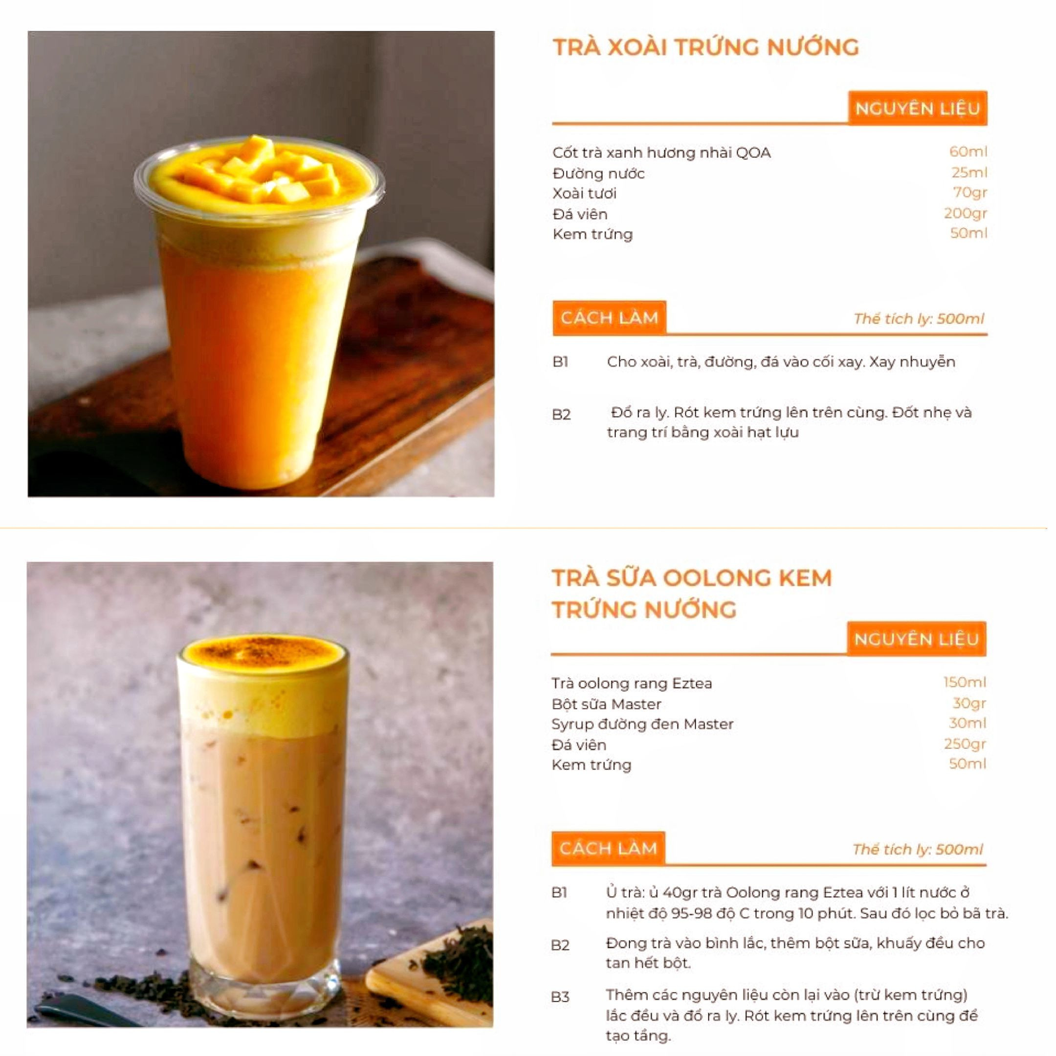 Trọn bộ công thức pha chế đồ uống Kem Trứng: Trà Olong, Xoài, Hồng Trà và Khoai Môn