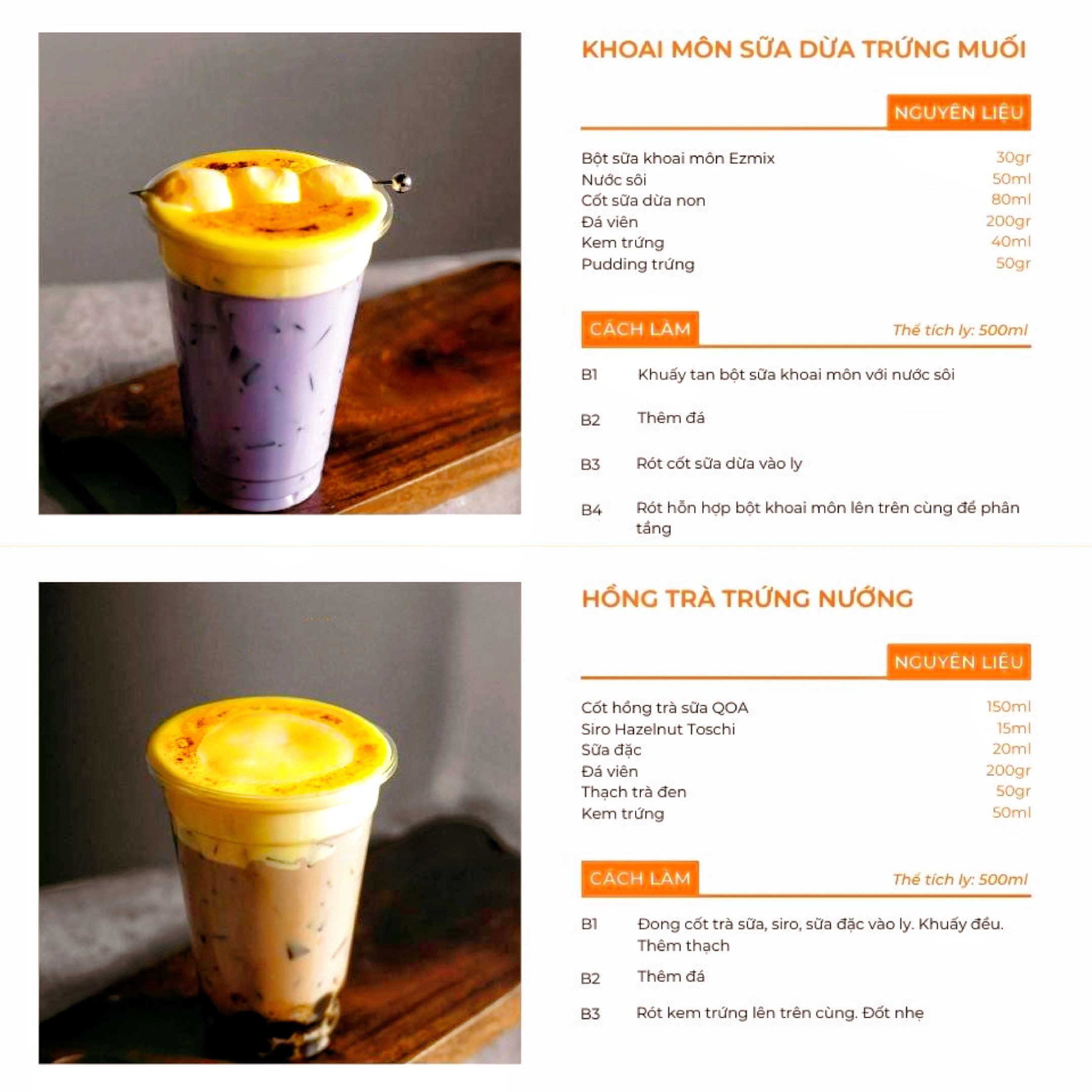 Trọn bộ công thức pha chế đồ uống Kem Trứng: Trà Olong, Xoài, Hồng Trà và Khoai Môn