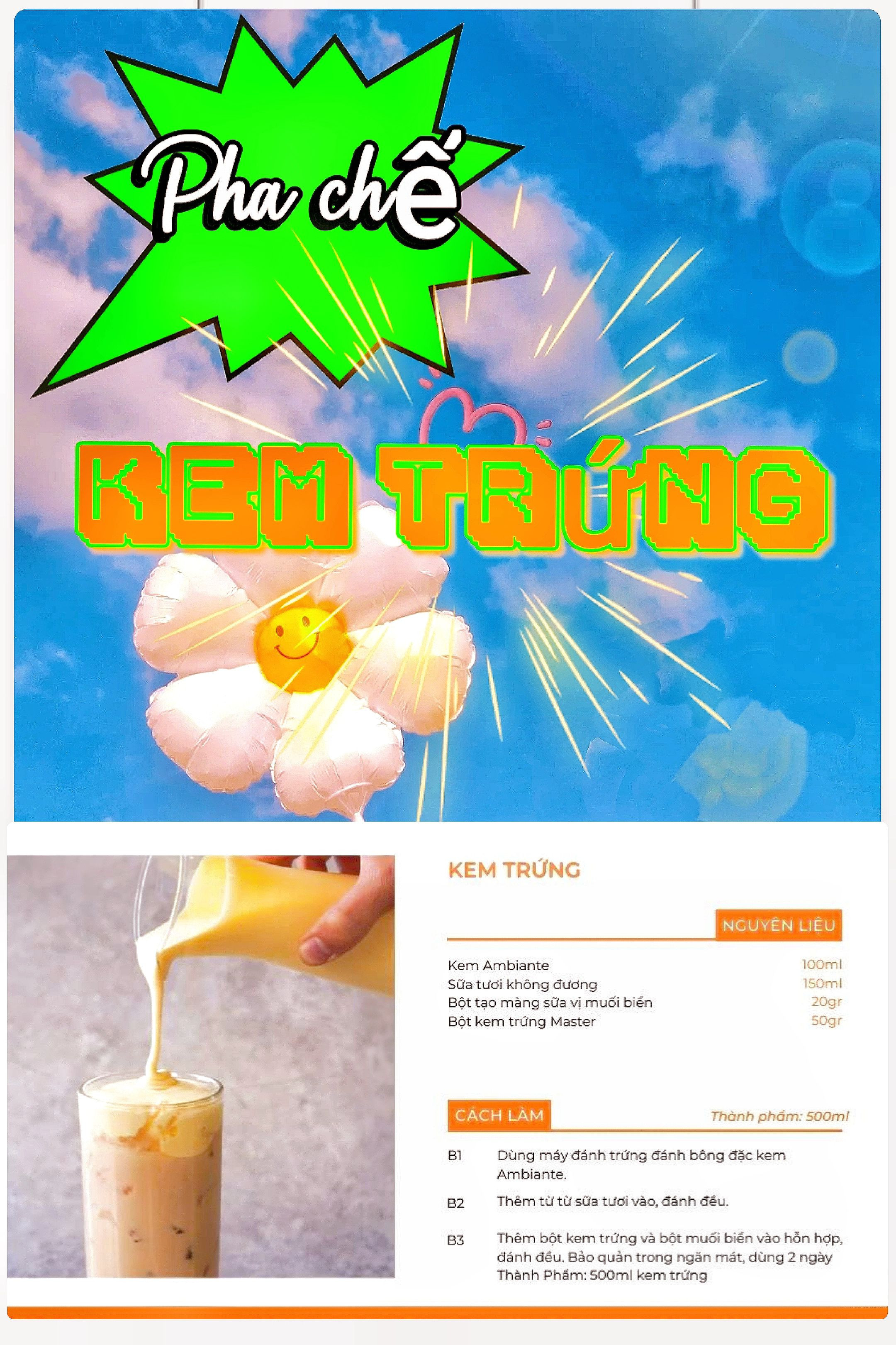 Trọn bộ công thức pha chế đồ uống Kem Trứng: Trà Olong, Xoài, Hồng Trà và Khoai Môn