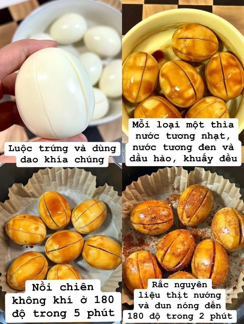 Trứng luộc nướng sốt tương đen và ớt cay bằng nồi chiên không dầu