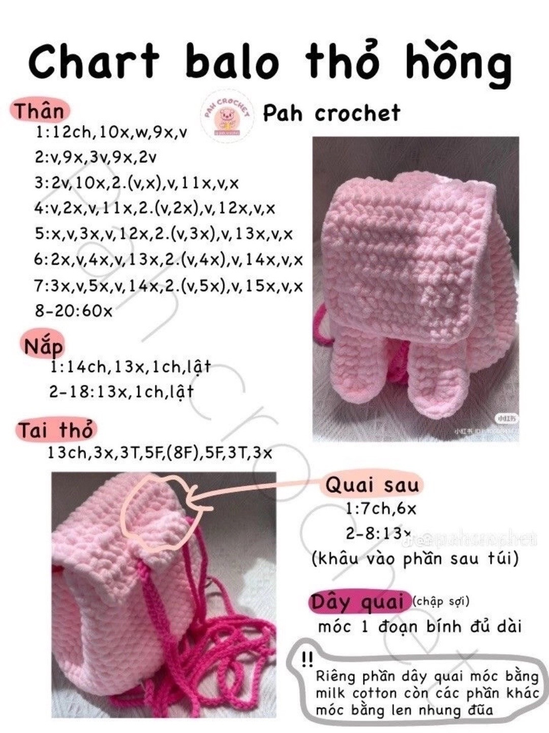 Túi dâu tây hồng trắng len móc