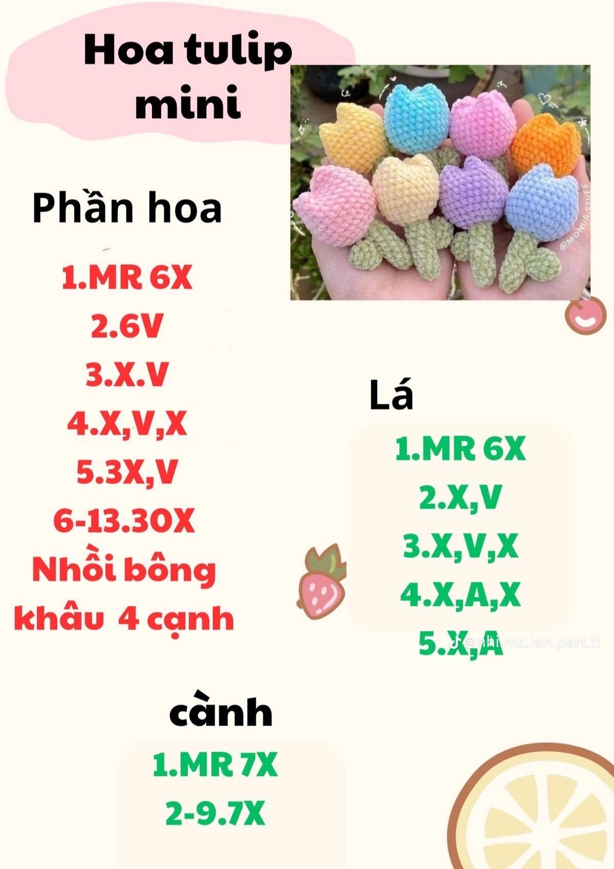 Túi dâu tây hồng trắng len móc
