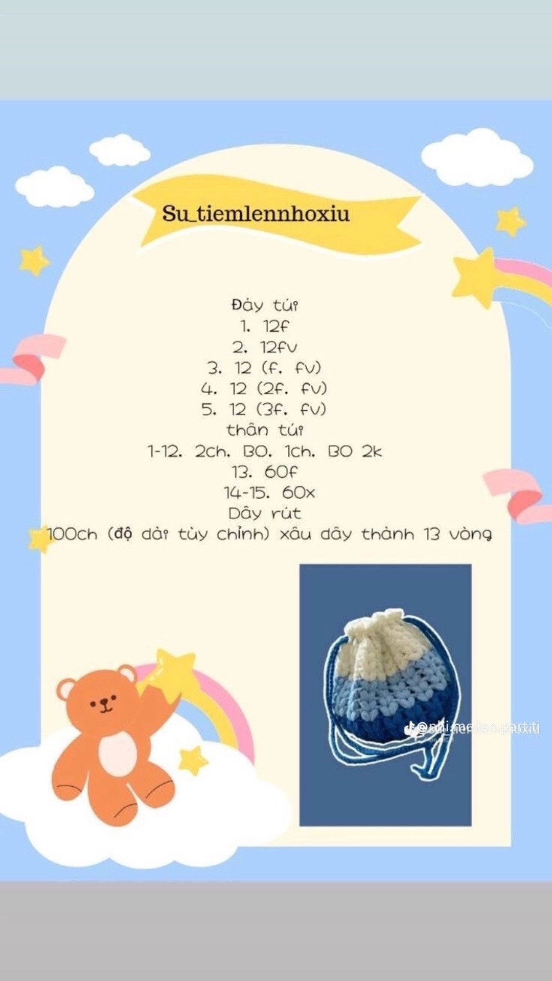 Túi dâu tây hồng trắng len móc