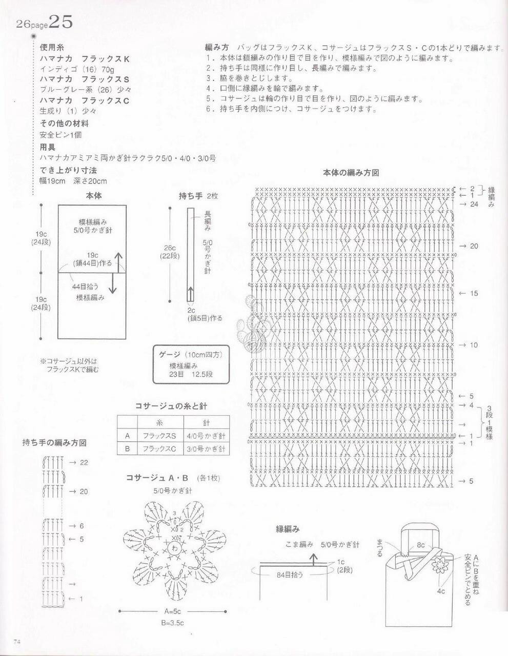 Túi tote móc len màu xanh đậm đính hoa và bảng hướng dẫn chi tiết