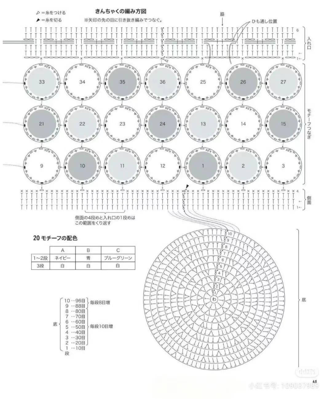 Túi xách móc len đính hoa và khăn choàng viền sọc từ sách hướng dẫn tiếng Nhật