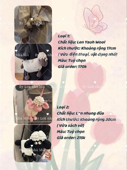 Túi xách móc len hình cừu dễ thương, nhiều màu sắc