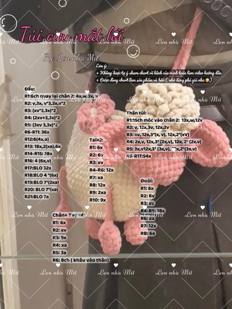 Túi xách móc len hình cừu dễ thương, nhiều màu sắc