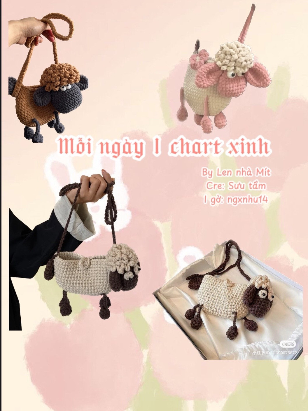 Túi xách móc len hình cừu dễ thương, nhiều màu sắc