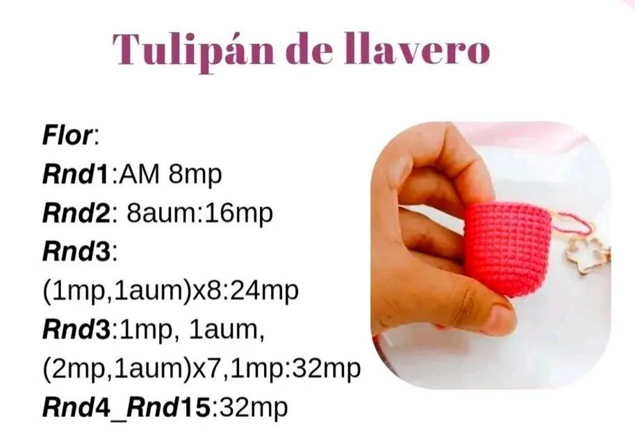 Tulipán de llavero tejido a crochet: patrón paso a paso