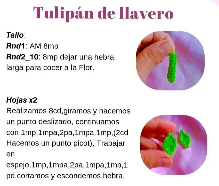 Tulipán de llavero tejido a crochet: patrón paso a paso