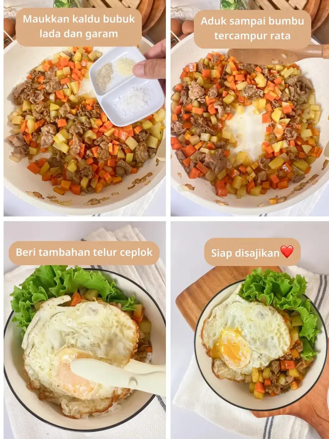 Tumis Wortel Kentang: Bowl cơm đơn giản với thịt bò, cà rốt và khoai tây