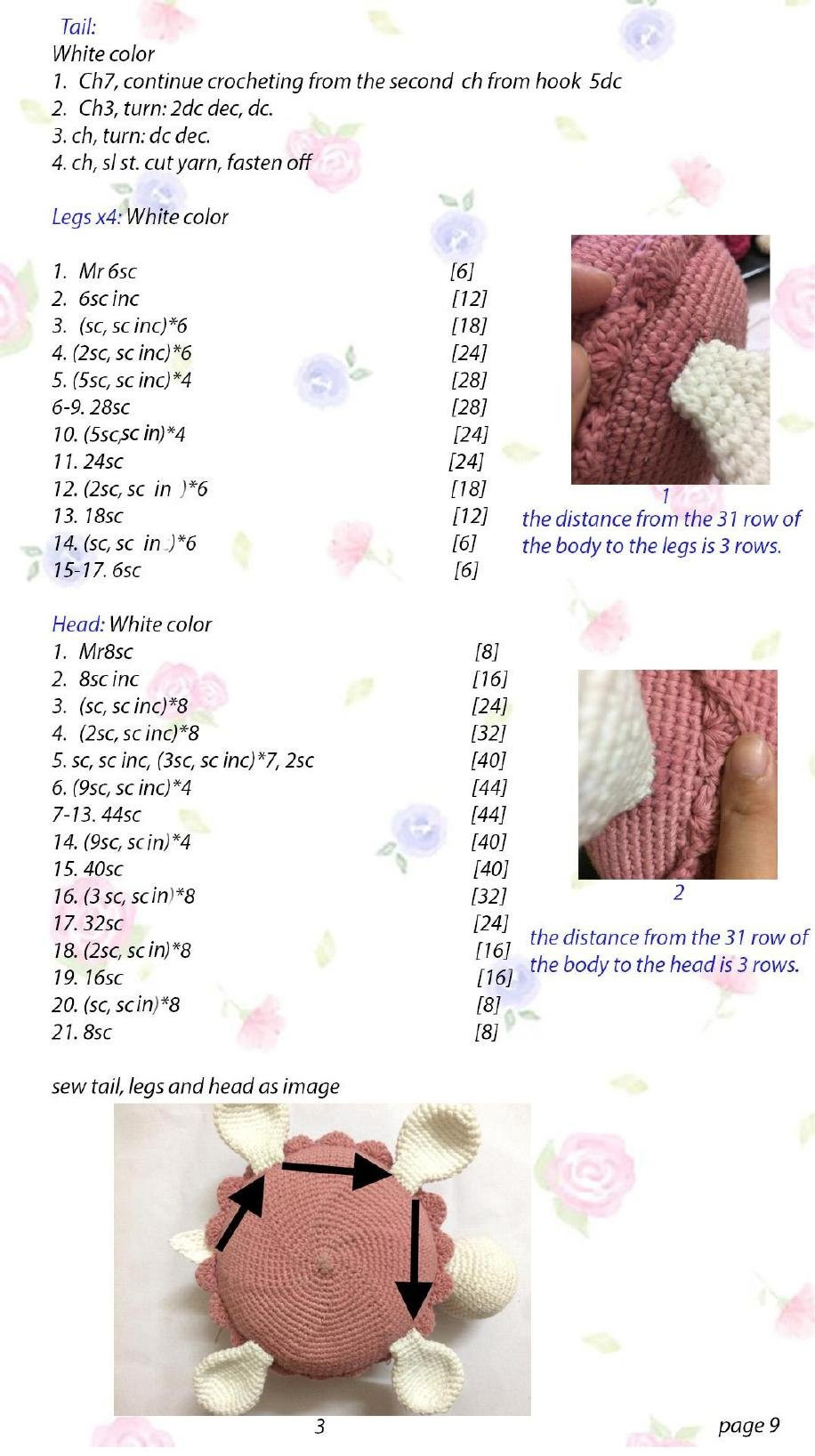 Turtle carrying flowers crochet pattern with detailed chart and materials