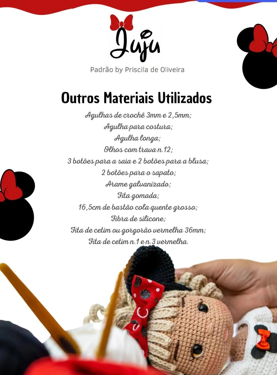 Tutoriais de Amigurumi Búp bê Juju Minnie: Materiais e Padrão Móc Len