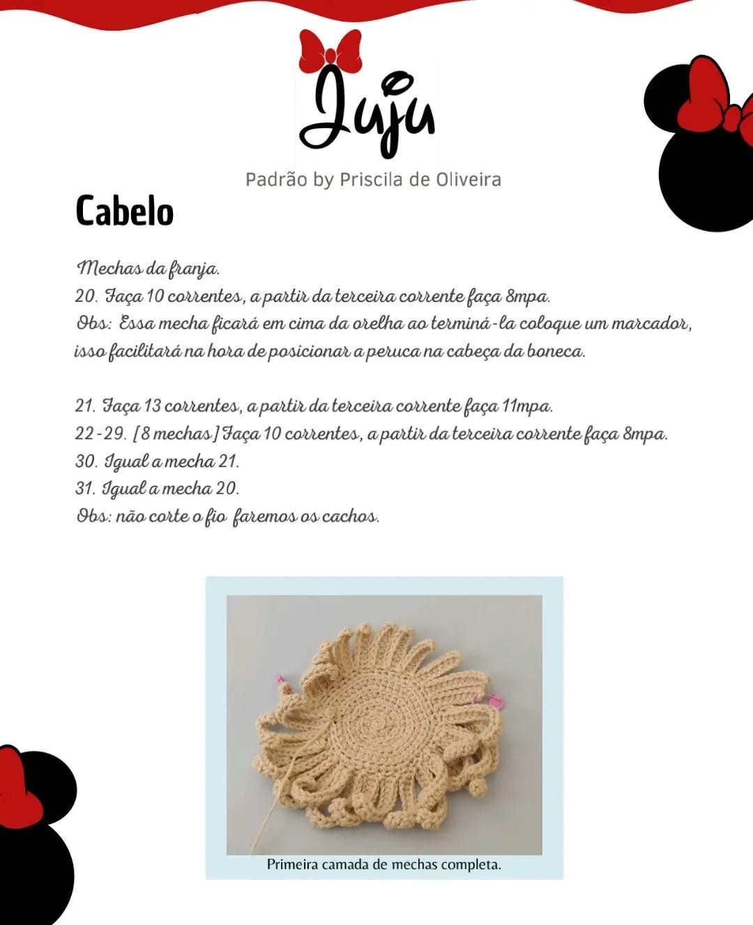 Tutoriais de Amigurumi Búp bê Juju Minnie: Materiais e Padrão Móc Len