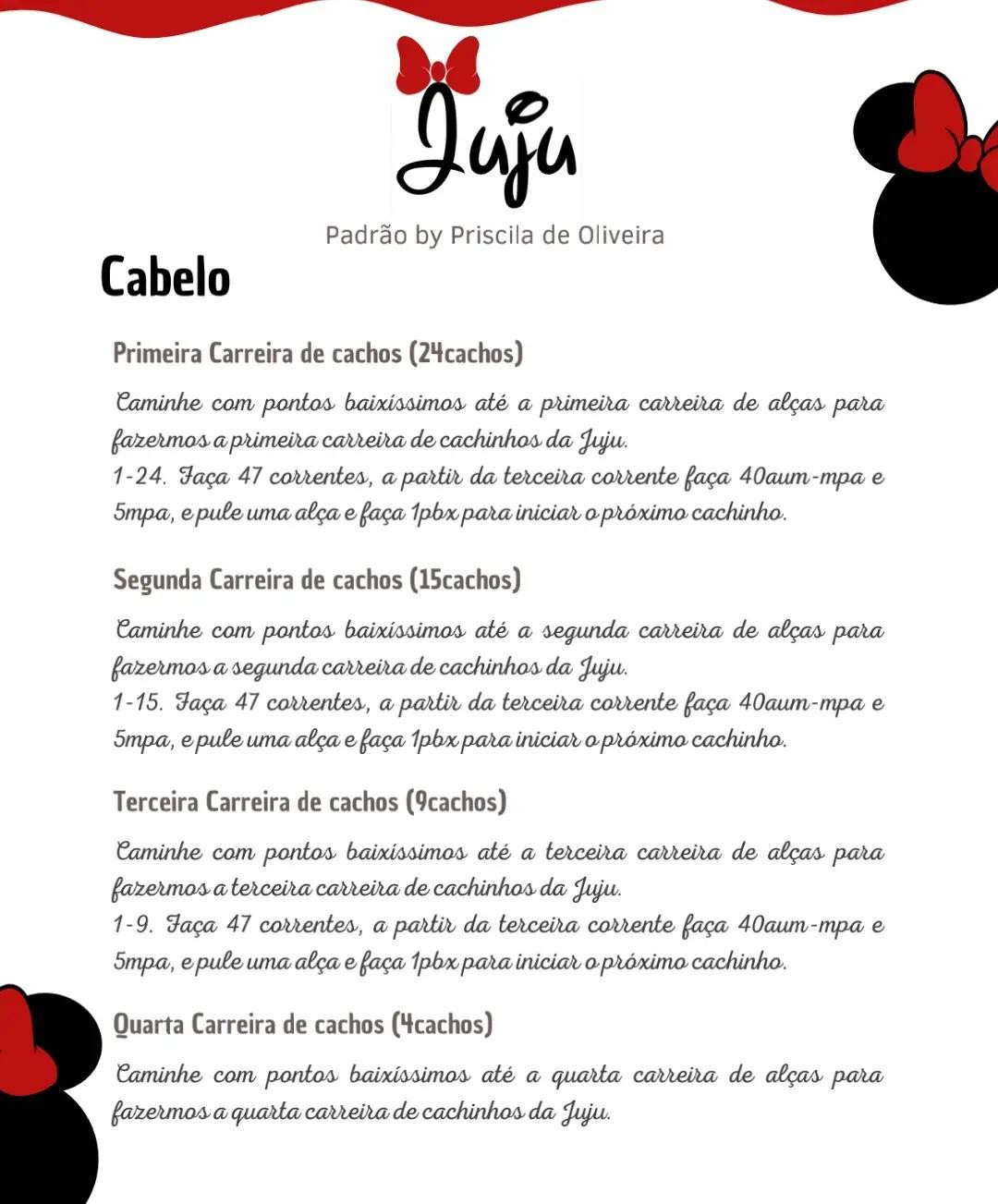 Tutoriais de Amigurumi Búp bê Juju Minnie: Materiais e Padrão Móc Len