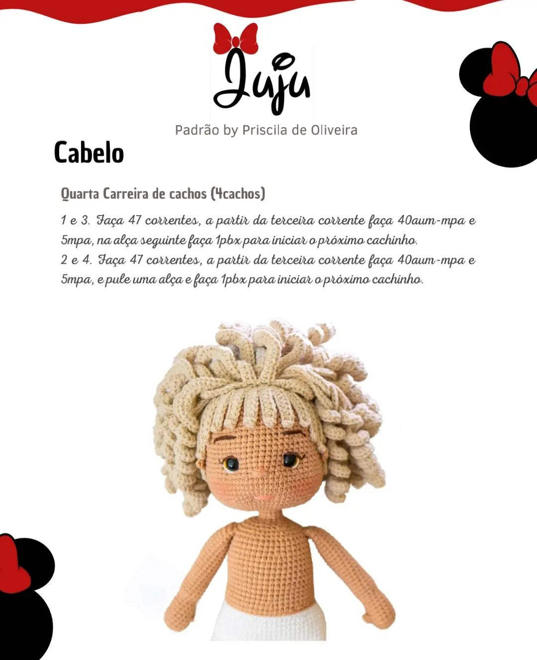Tutoriais de Amigurumi Búp bê Juju Minnie: Materiais e Padrão Móc Len