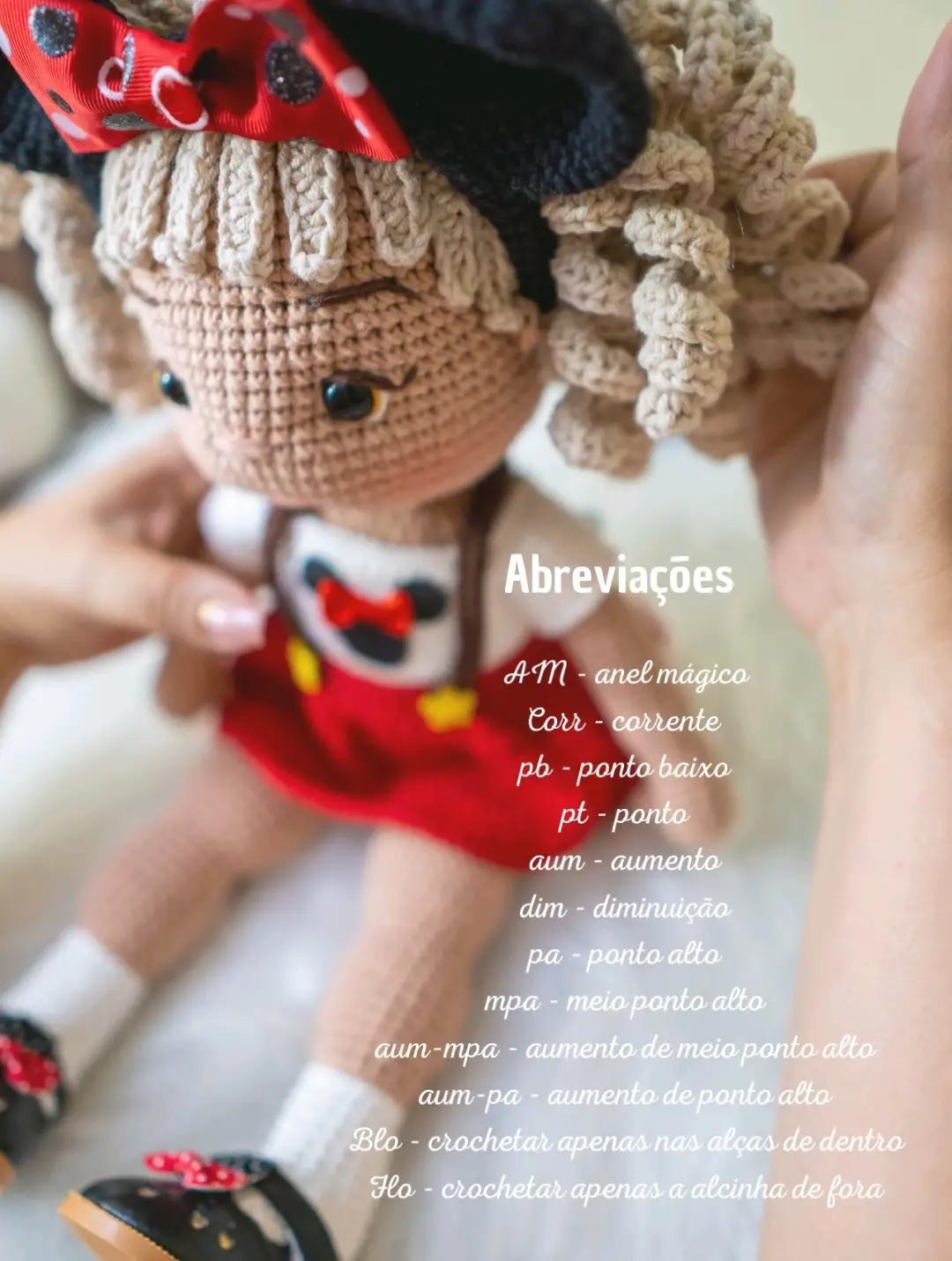 Tutoriais de Amigurumi Búp bê Juju Minnie: Materiais e Padrão Móc Len