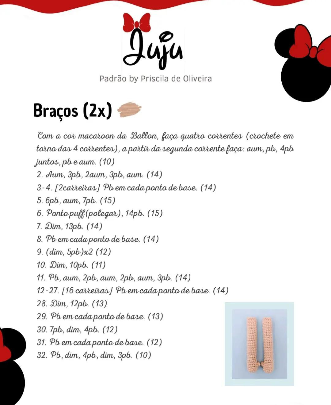 Tutoriais de Amigurumi Búp bê Juju Minnie: Materiais e Padrão Móc Len