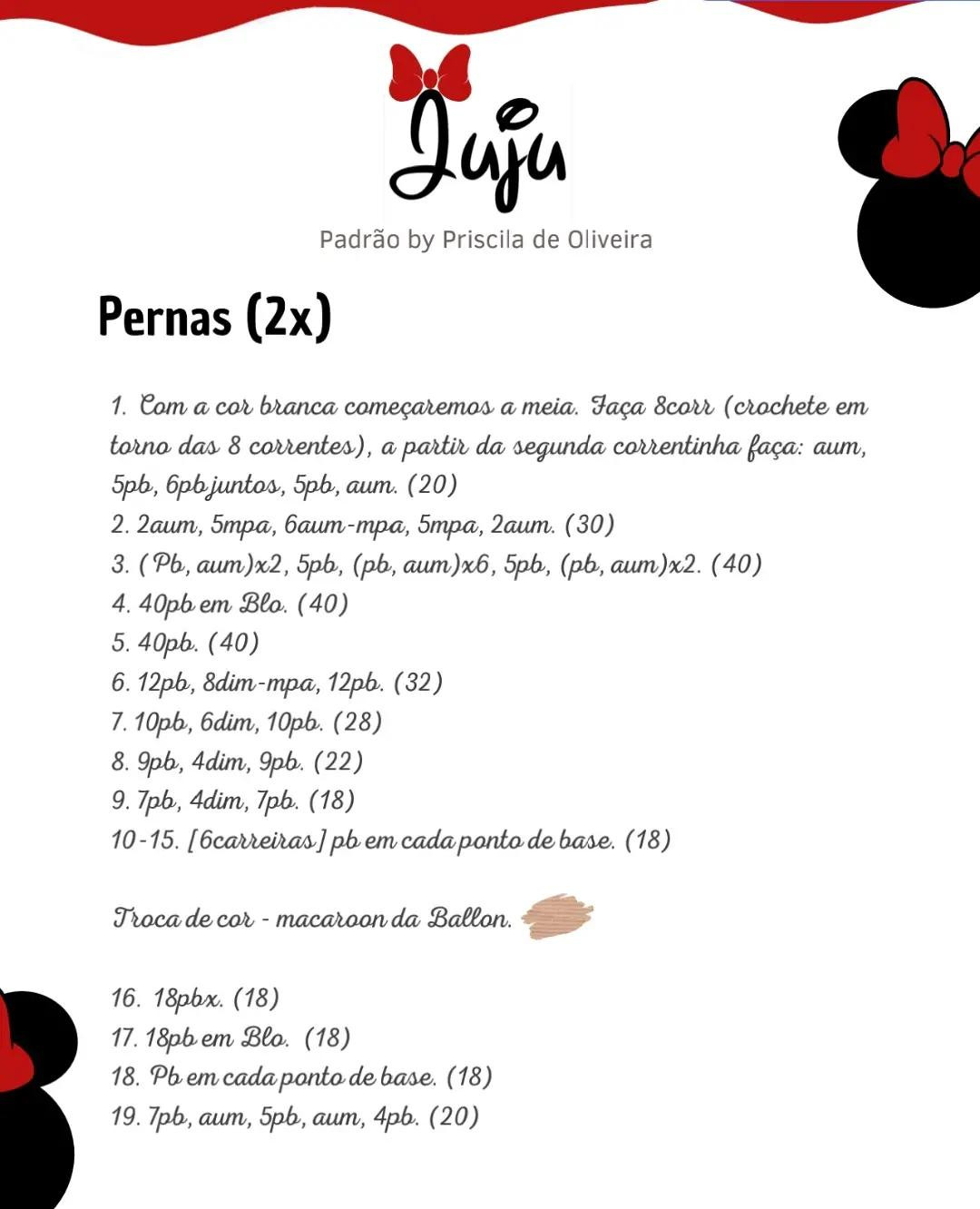 Tutoriais de Amigurumi Búp bê Juju Minnie: Materiais e Padrão Móc Len