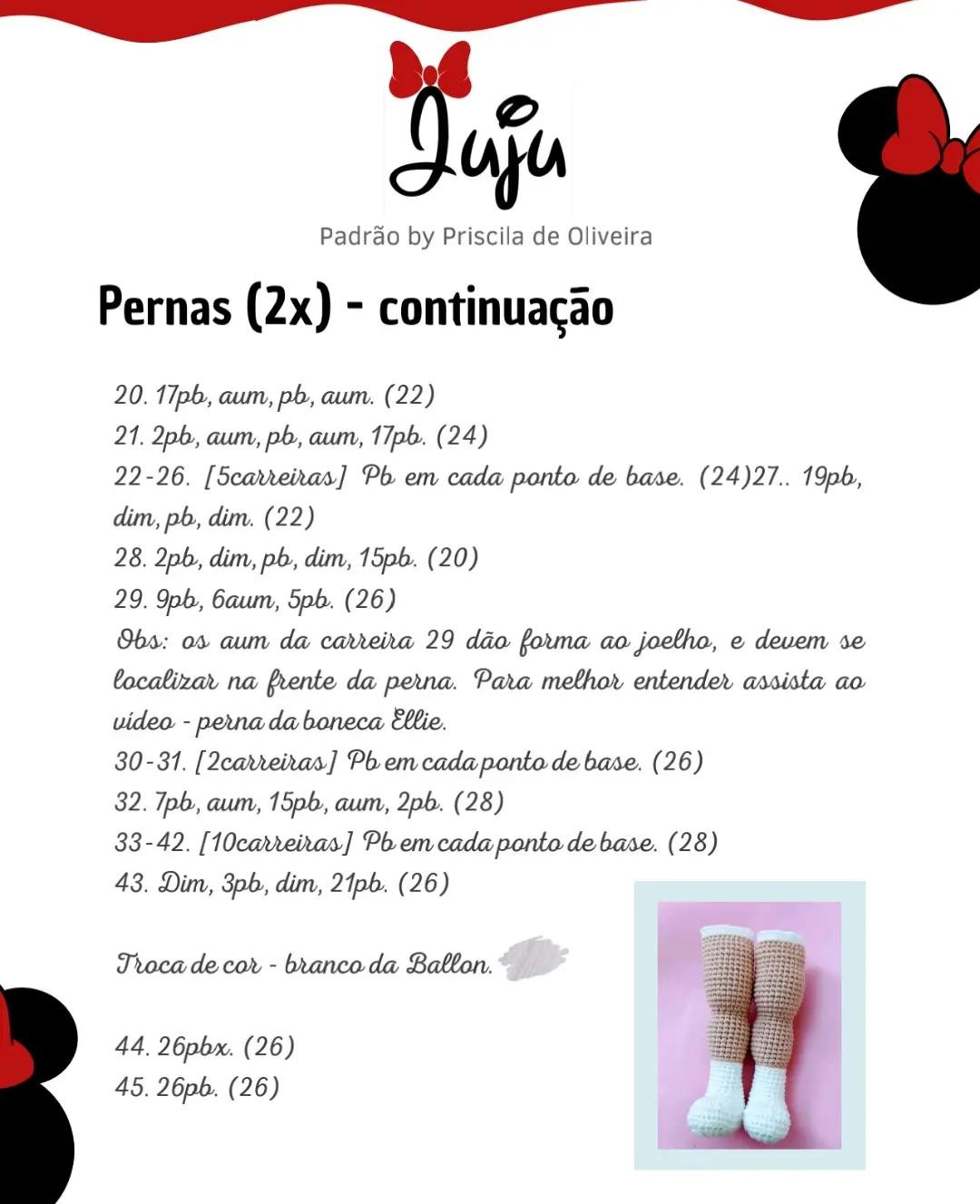 Tutoriais de Amigurumi Búp bê Juju Minnie: Materiais e Padrão Móc Len