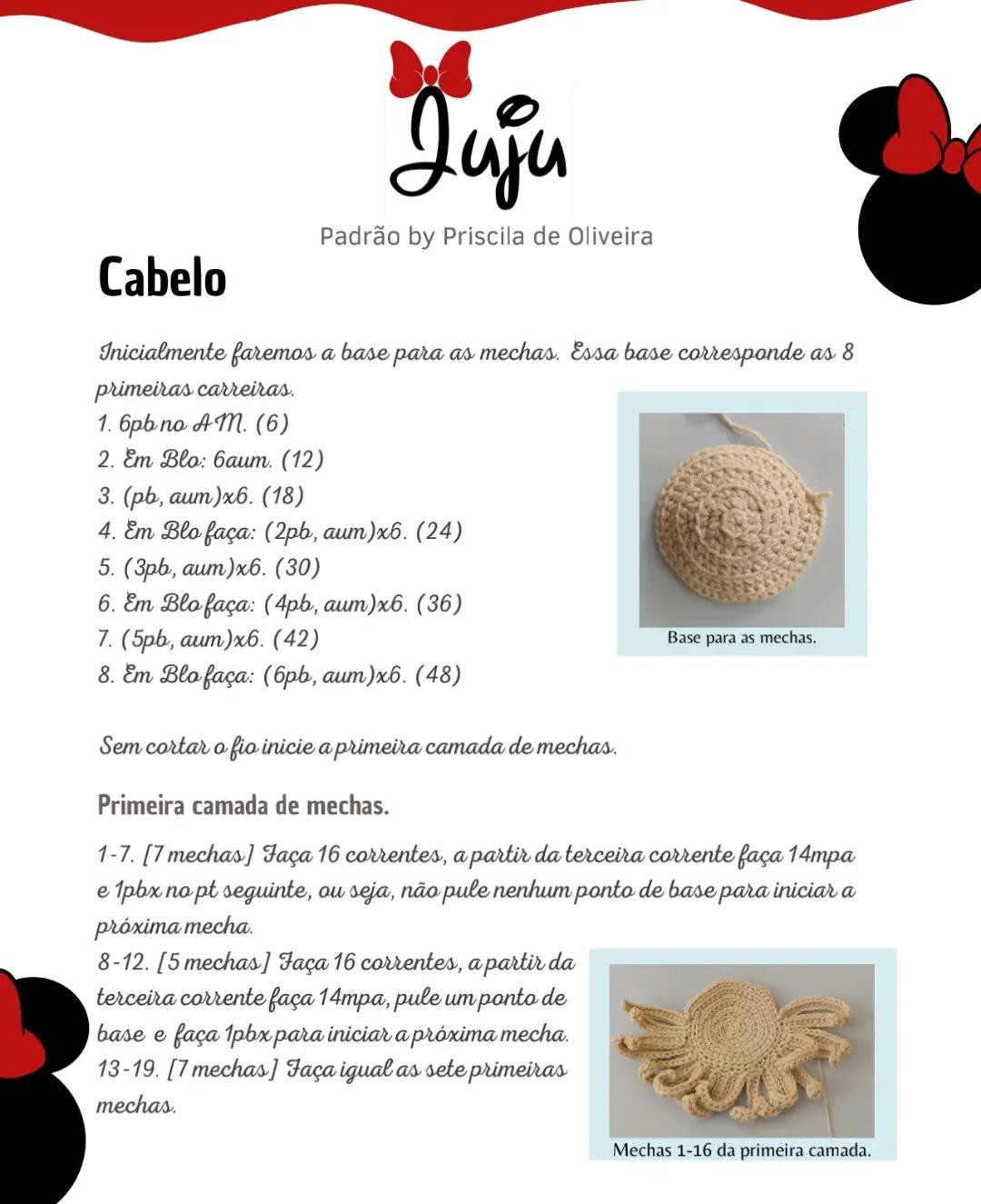 Tutoriais de Amigurumi Búp bê Juju Minnie: Materiais e Padrão Móc Len