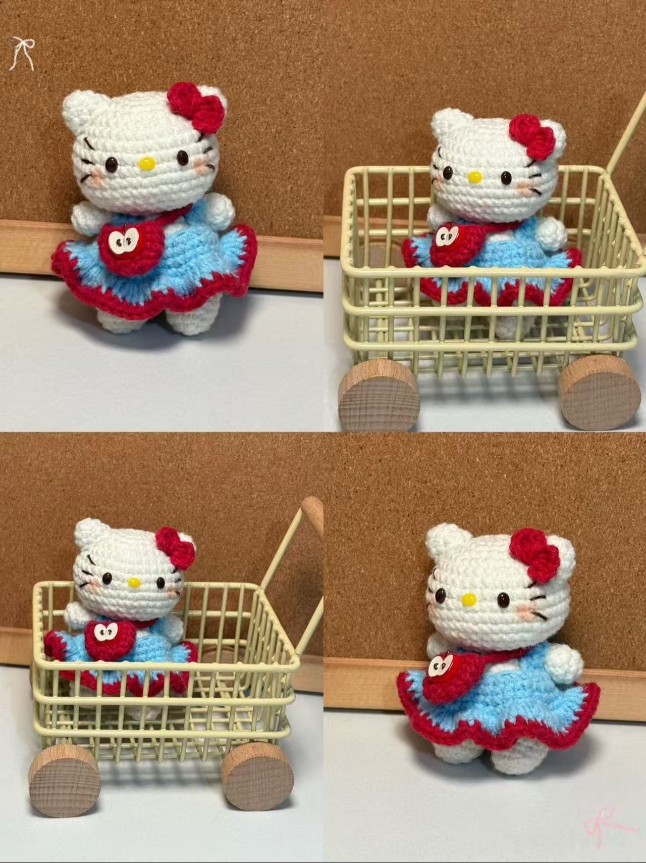 Tutorial Amigurumi Hello Kitty vestido azul e vermelho