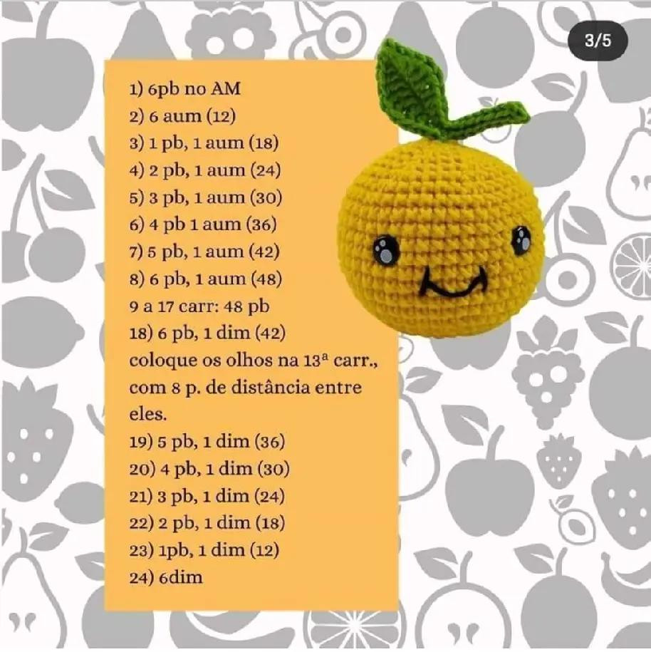 Tutorial Amigurumi Limão: Chart e Instruções de Móc Len em Português
